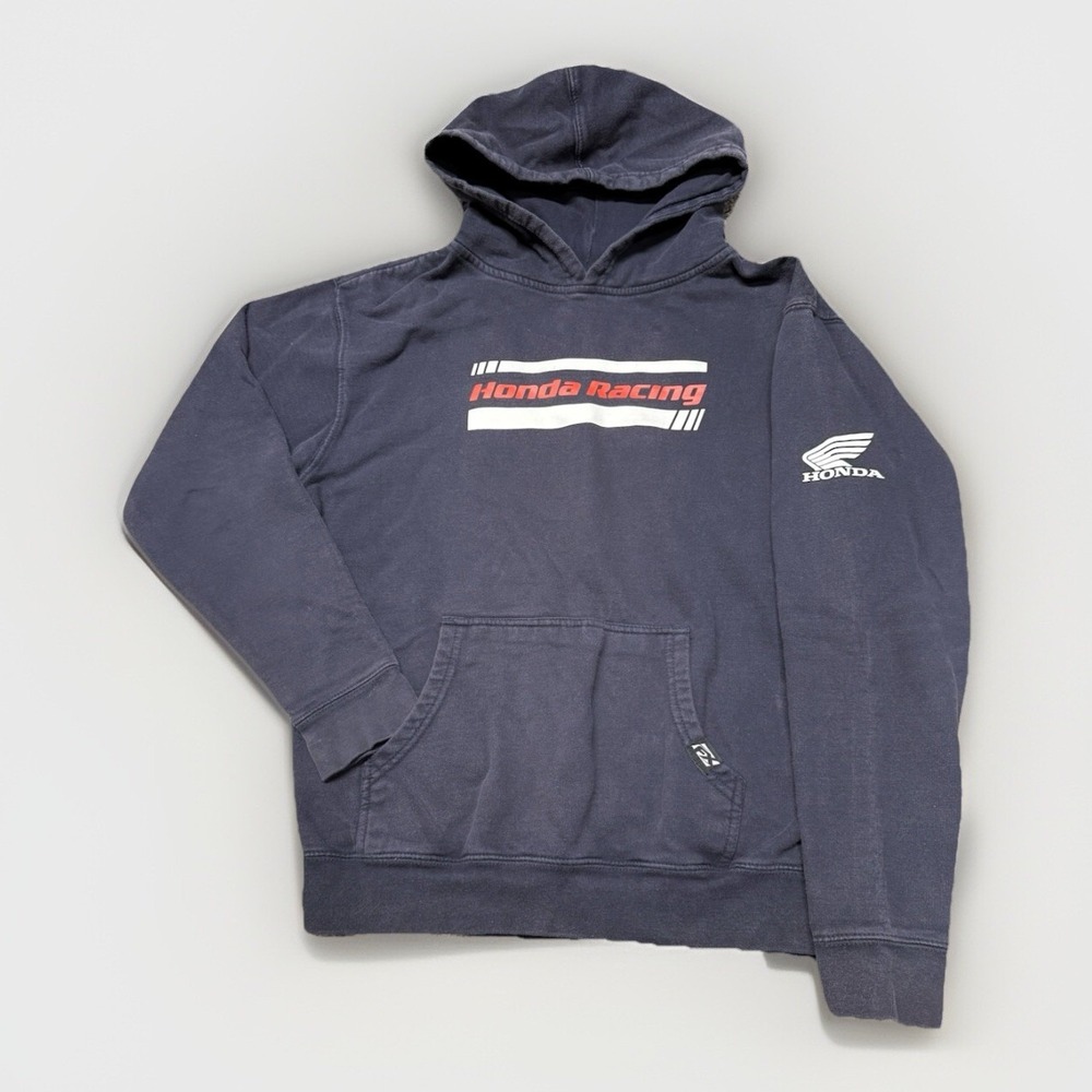 Factory Effex Honda Stripes Youth Large Pullover Hoodie Navy Blue